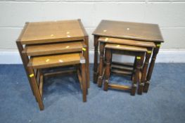 A SOLID OAK NEST OF THREE TABLES, largest nest width 47cm x depth 39cm x height 48cm, along with