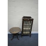 AN EARLY 20TH CENTURY MAHOGANY SINGLE DOOR DISPLAY CABINET, on ball and claw feet width 59cm x depth