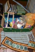 TWO BOXES OF TAPESTRY YARNS AND ACCESSORIES ETC, to include a box of Coats Anchor Tapisserie wool,