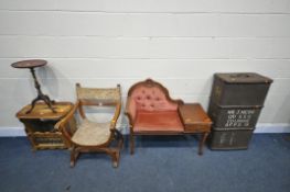 A SELECTION OF OCCASIONAL FURNITURE, to include a telephone seat, with pink upholstery, a vintage