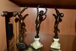 THREE SMALL BRONZED ART DECO STYLE NUDE FEMALE FIGURES, inscribed 'Vivian' to the base, all three