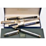 A SELECTION OF FOUNTAIN AND BALL POINT PENS, to include a boxed 'Waterman' fountain pen, a '