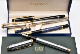 A SELECTION OF FOUNTAIN AND BALL POINT PENS, to include a boxed 'Waterman' fountain pen, a '