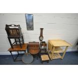 A SELECTION OF OCCASIONAL FURNITURE, to include a rectangular oak barley twist table, width 60cm x
