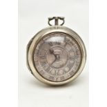 A GEORGE II SILVER PAIR CASED VERGE KEY WOUND POCKET WATCH BY THOMAS HILL LONDON, the champleve