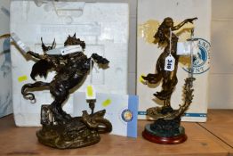 TWO BOXED FRANKLIN MINT BRONZE SCULPTURES, comprising 'Nightmare's Bane' after T.S Rom, height 26cm,