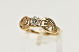 A 9CT GOLD SINGLE STONE RING, eight claw set, round brilliant cut diamond, estimated diamond