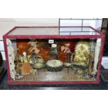 A LATE NINETEENTH CENTURY DIORAMA, depicting a sitting room scene with figure, dog and furniture,