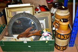 TWO BOXES OF SUNDRIES AND A GROUP OF VINTAGE WEST GERMAN VASES, to include a Scheurich-Keramik 292-