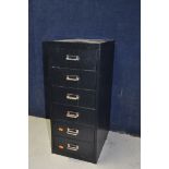 A METAL FILE DRAWER with six equal drawers and chrome handles, width 28cm x depth 40cm x height
