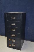 A METAL FILE DRAWER with six equal drawers and chrome handles, width 28cm x depth 40cm x height