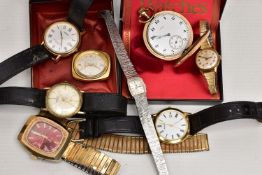 A BOX OF ASSORTED WRISTWATCHES, four gents wristwatches, names to include 'Accurist, Allain,