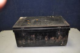 A VINTAGE METAL DEED BOX with internal badge stating Chatham and Sons, 1937 G.R.IV width 67cm x