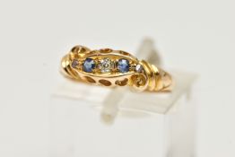 AN EARLY 20TH CENTURY, 18CT GOLD SAPPHIRE AND DIAMOND RING, set with a single, old cut diamond,