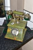 A GREEN ONYX TELEPHONE, label to base reads 'Onix Telephone, Pietrasanta, Made in Italy', rotary