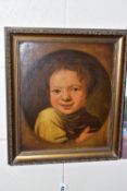 19TH CENTURY CONTINENTAL SCHOOL, Head and shoulders portrait of a young boy holding soap? in his