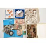 A BOX OF ASSORTED COINS, to include a boxed 'Old Hall trinket dish', a quantity of modern British