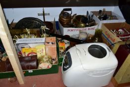 EIGHT BOXES OF ASSORTED HOUSEHOLD SUNDRIES, to include a Morphy Richards bread maker, a vintage