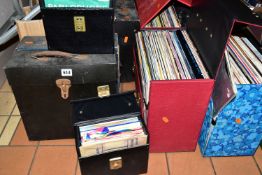 A BOX AND NINE CASES OF RECORDS, to include approximately two hundred LPs, 78s and singles/45s,