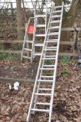 THREE SETS OF LADDERS comprising a Titan 3-way ladder, large set of extendable ladders and a set