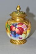 A ROYAL WORCESTER POT POURRI VASE AND COVER, by Kitty Blake, the vase of lobed form with pierced