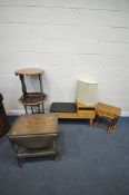 A SELECTION OF OCCASIONAL FURNITURE, to include a mid-century teak telephone seat, length 100cm x