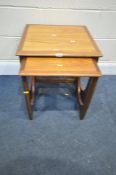 A MID CENTURY NEST OF TWO TABLES, largest 50cm cubed (condition - surface marks and stains)