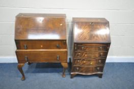 A REPRODUX MAHOGANY FALL FRONT BUREAU, with fitted interior, above four drawers, width 54cm x