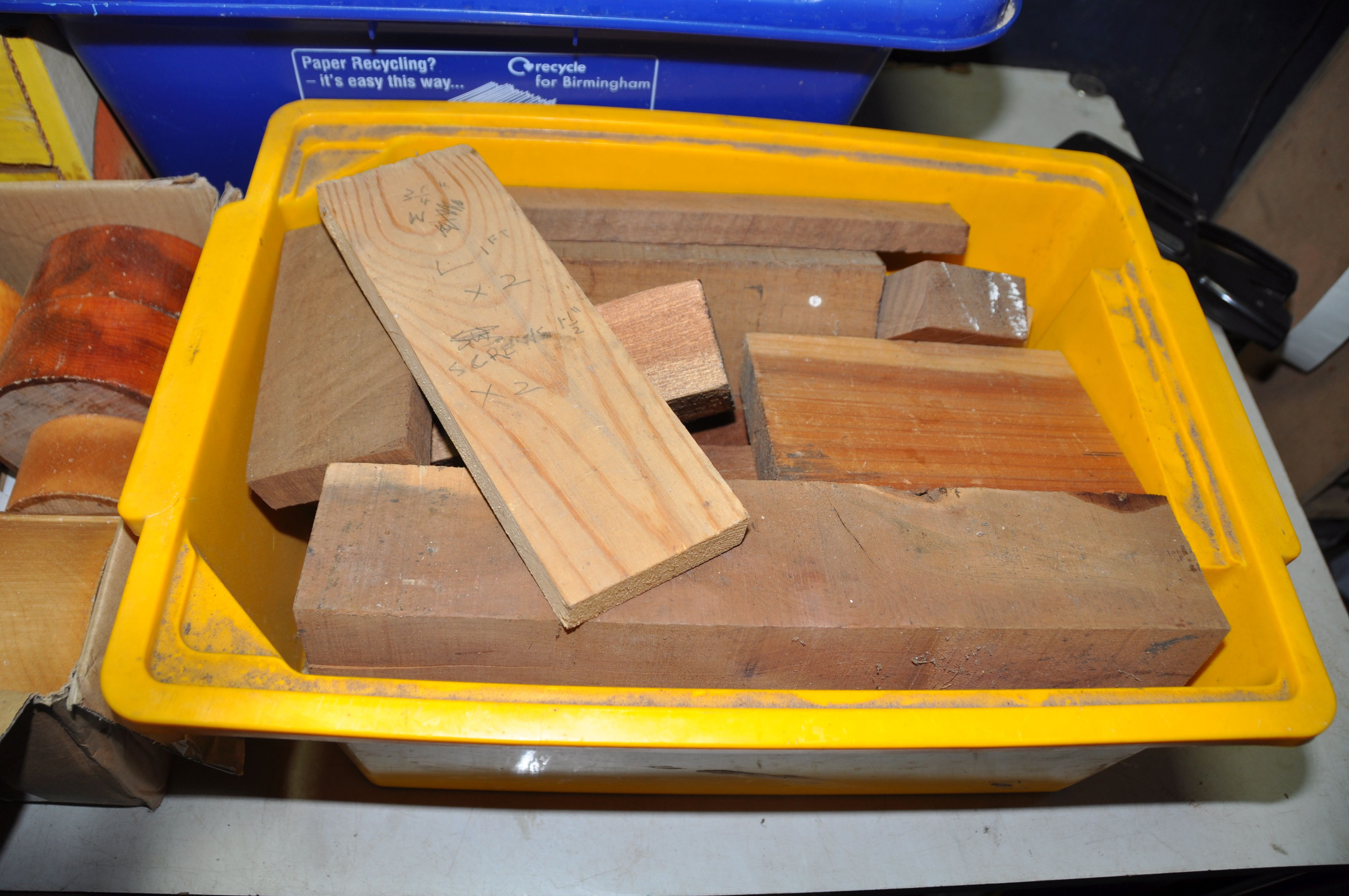 FIVE TRAYS CONTAINING WOOD TURNING BLANKS including 15 seasoned and waxed blanks of various woods - Image 5 of 5