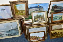 A QUANTITY OF PAINTINGS AND PRINTS ETC, to include landscape oils by D. G Bishop, George Horne, S.