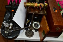 A COLLECTION OF VINTAGE MICROSCOPY AND SCIENTIFIC EQUIPMENT, to include a Cambridge Rocking