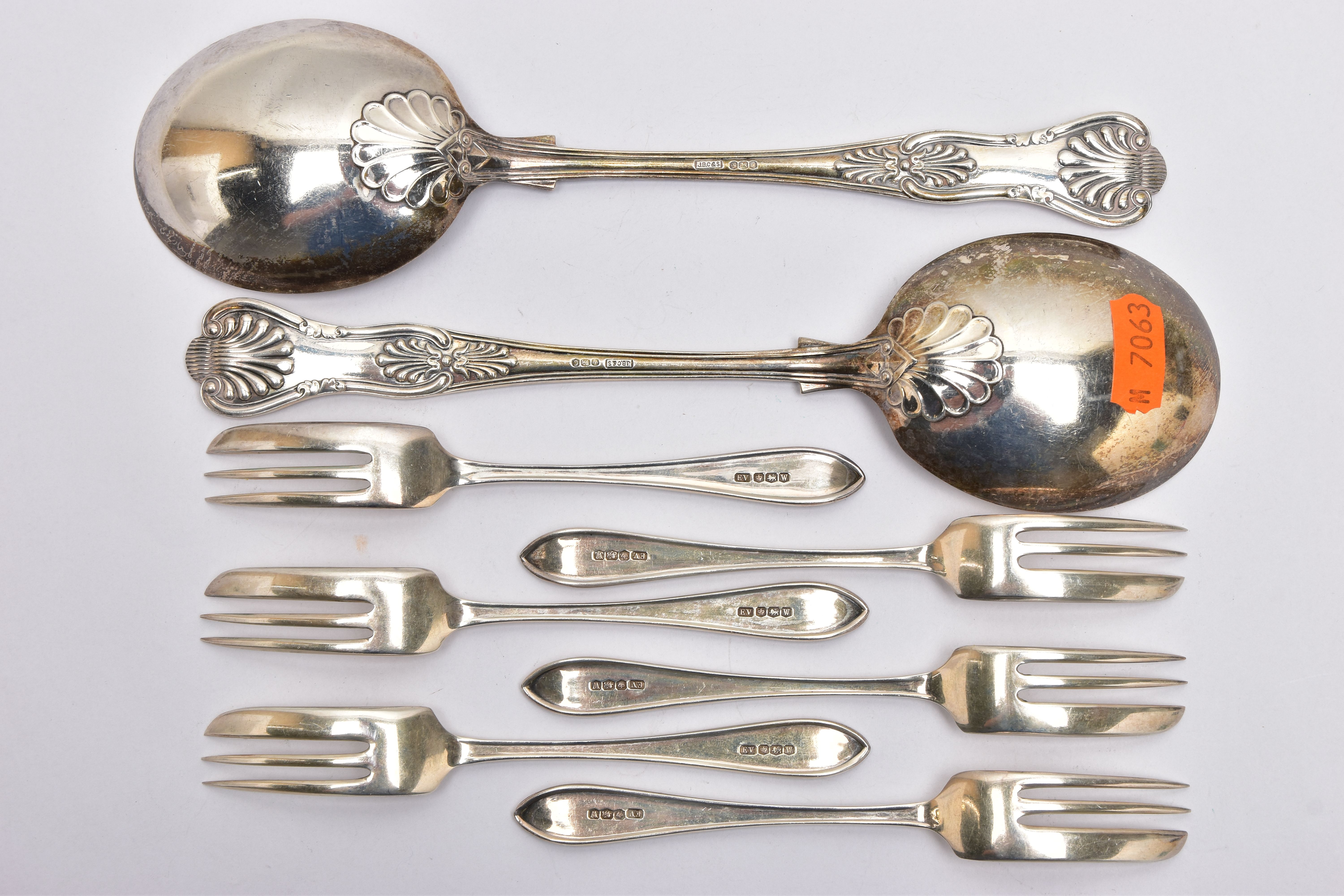 A PAIR OF ELIZABETH II SILVER KINGS PATTERN SERVING SPOONS OF OVERSIZED SOUP SPOON FORM, makers J - Image 3 of 4