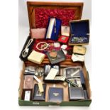 A BOX OF ASSORTED ITEMS, to include a collection of lighters, names to include Dunhill, Ronson,