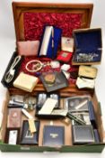 A BOX OF ASSORTED ITEMS, to include a collection of lighters, names to include Dunhill, Ronson,