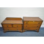 A 20TH CENTURY OAK CHEST OF THREE LONG DRAWERS, width 92cm x depth 45cm 76cm, a low chest of three
