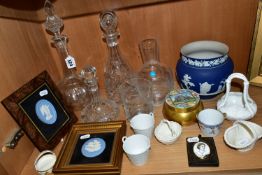A GROUP OF CERAMICS AND GLASSWARES, to include a Victorian cut glass onion shaped decanter with