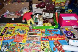 A QUANTITY OF ASSORTED TOYS AND GAMES ETC., to include boxed 1960's Coronation Street jigsaw,