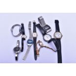 A BOX OF ASSORTED WRISTWATCHES, nine watches in total mens and womens, names to include 'Saxon,