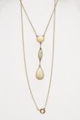 AN OPAL AND DIAMOND PENDANT NECKLACE, the drop pendant set with two oval opal cabochons and a pear