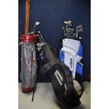 SELECTION OF GOLFING EQUIPMENT to include three golf bags a Cobra, Slazenger and Hippo golf
