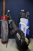 SELECTION OF GOLFING EQUIPMENT to include three golf bags a Cobra, Slazenger and Hippo golf