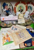 A COLLECTION OF ROYAL COMMEMORATIVE CERAMICS AND EPHEMERA, comprising a spherical match holder to