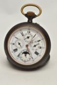 AN 'ACIER GARANTI' CALANDER POCKET WATCH, manual wind, white dial, with four subsidiary dials,