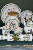 EIGHT PIECES OF PORTMEIRION BOTANIC GARDEN, comprising a teapot, a biscuit barrel, a rolling pin,