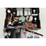 A BOX OF ASSORTED WRISTWATCHES, to include ladys boxed 'Radley' watch, two ladys boxed 'Pierre