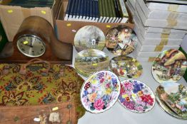 TWO BOXES AND LOOSE SUNDRY ITEMS ETC, comprising a vintage carpet bag, chiming mantle clock in