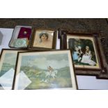 A SMALL QUANTITY OF PICTURES AND PRINTS ETC, comprising a watercolour depicting a portrait of female