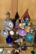 A COLLECTION OF GLASS PAPERWEIGHTS AND SCENT BOTTLES, to include two signed Mdina paperweights, an
