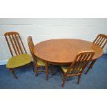 A MID-CENTURY TEAK EXTENDING DINING TABLE, with a single fold out leaf, open length 200cm x closed