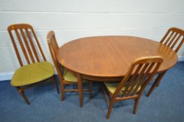 A MID-CENTURY TEAK EXTENDING DINING TABLE, with a single fold out leaf, open length 200cm x closed